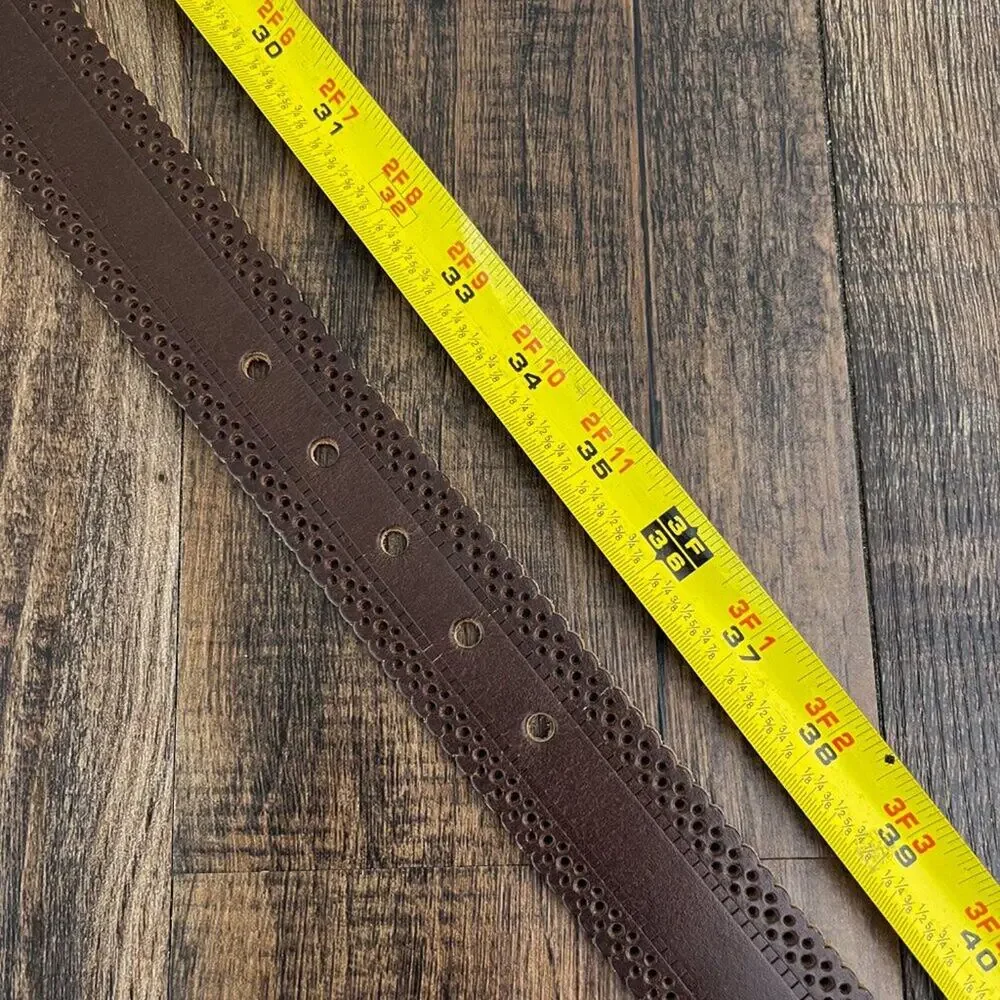 Laser Cut Belt Scallop Edge Solid Brass Buckle Bonded Leather Size Medium Brown